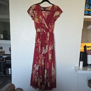 Elegant Floral Red Maxi Dress